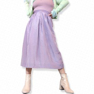 Vintage high waisted 100% silk ditzy floral skirt in dusty lilac lavender